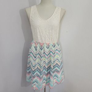 Maurices Pullover Sleeveless Floral Lace Overlay Bodice Multi Print Summer Dress